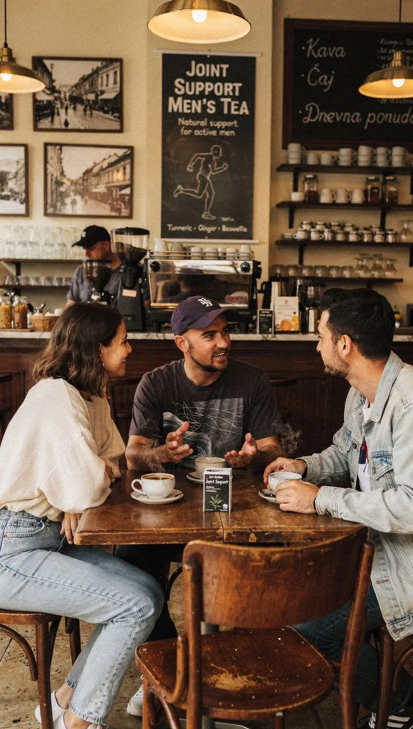 Muškarac uživa u mirisnom čaju dok se opušta nakon treninga.