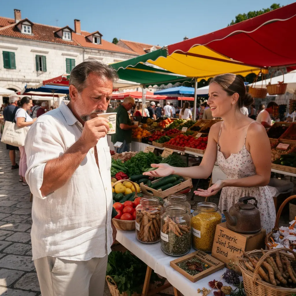 Muškarac u teretani koji se odmara s čajem za poboljšanje pokretljivosti.